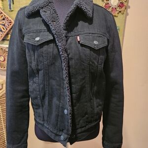 LEvi's Premium Black Denim & Sherpa Bottun Up Jacket